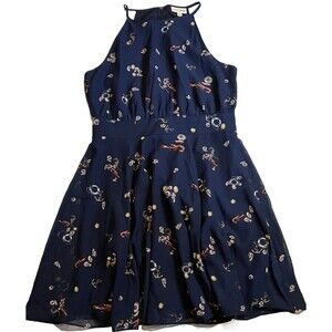 MAISON JULES WOMENS DRESS SIZE 8 NAUTICAL THEME FLARE LINED NAVY BLUE